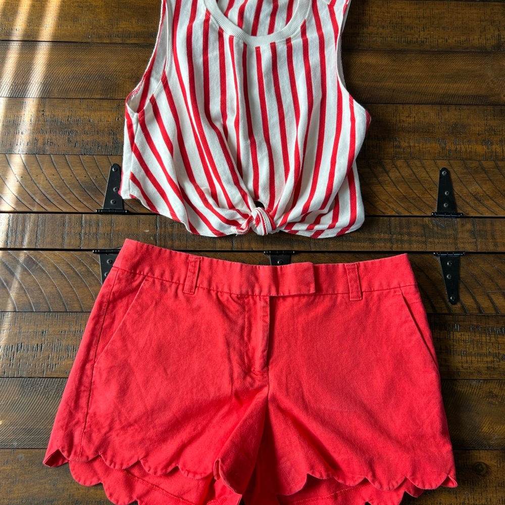 J. Crew Vibrant Red linen Shorts size 6 and cropped Zara tank small